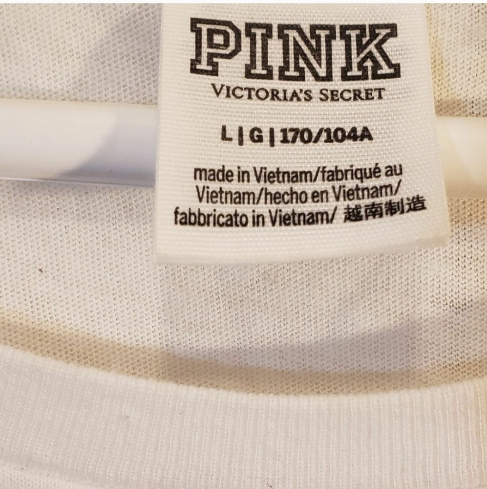 Victoria’s Secret PINK Large White Blue Watercolor Silver Holographic T-shirt - Picture 6 of 8